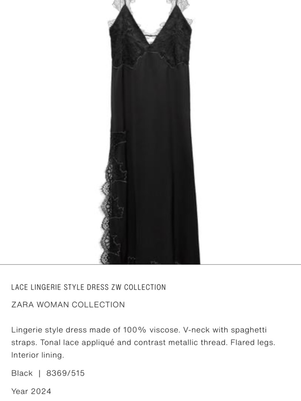 NWOT ZARA AW24 ZW COLLECTION LACE TRIM BRIEF DRESS 8369/515 BLACK LINGERIE DRESS - Picture 11 of 15